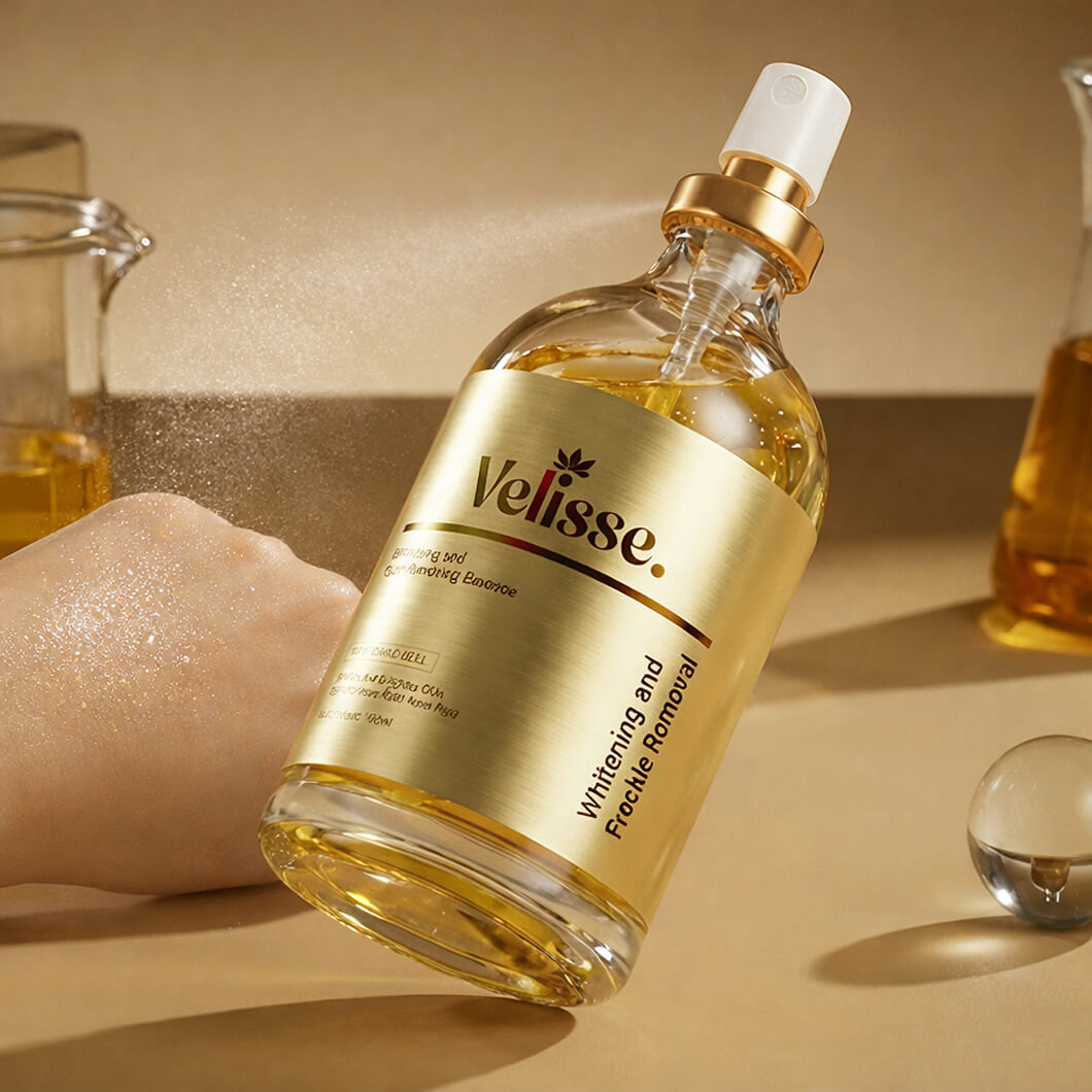 Close-up of Velisse brightening essence mist packaging