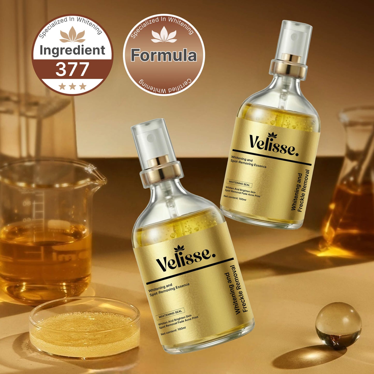 Close-up of Velisse brightening essence mist packaging