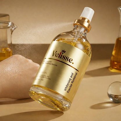 Close-up of Velisse brightening essence mist packaging