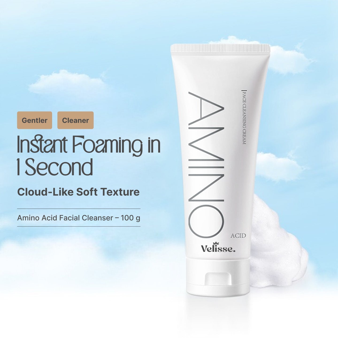 Gentle Amino Acid Facial Cleanser - Mild, Refreshing & Hydrating - Velisse -