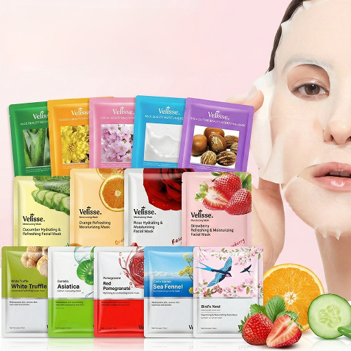 Refreshing & Fruity Moisturizing Facial Mask (5 pcs) (Fruity, Floral & Botanical Series) - Velisse -