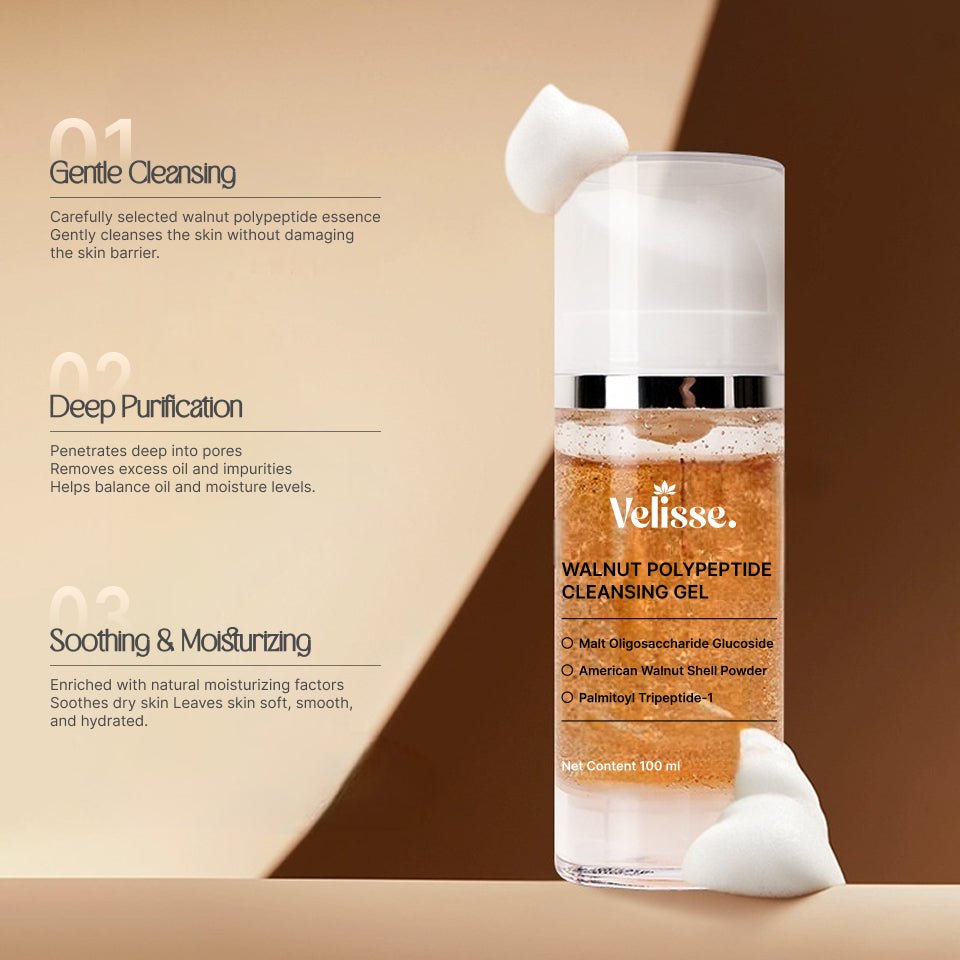 Walnut Polypeptide Cleansing Gel - Gentle Exfoliating & Nourishing Facial Cleanser - Velisse -